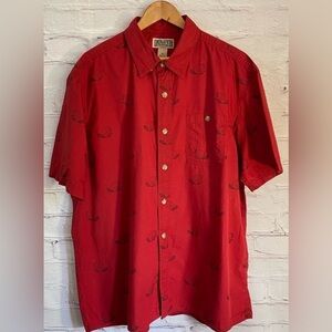 Duluth Trading Co. Shirt Adult Red Button Down Short Sleeve Pocket Beaver, Small